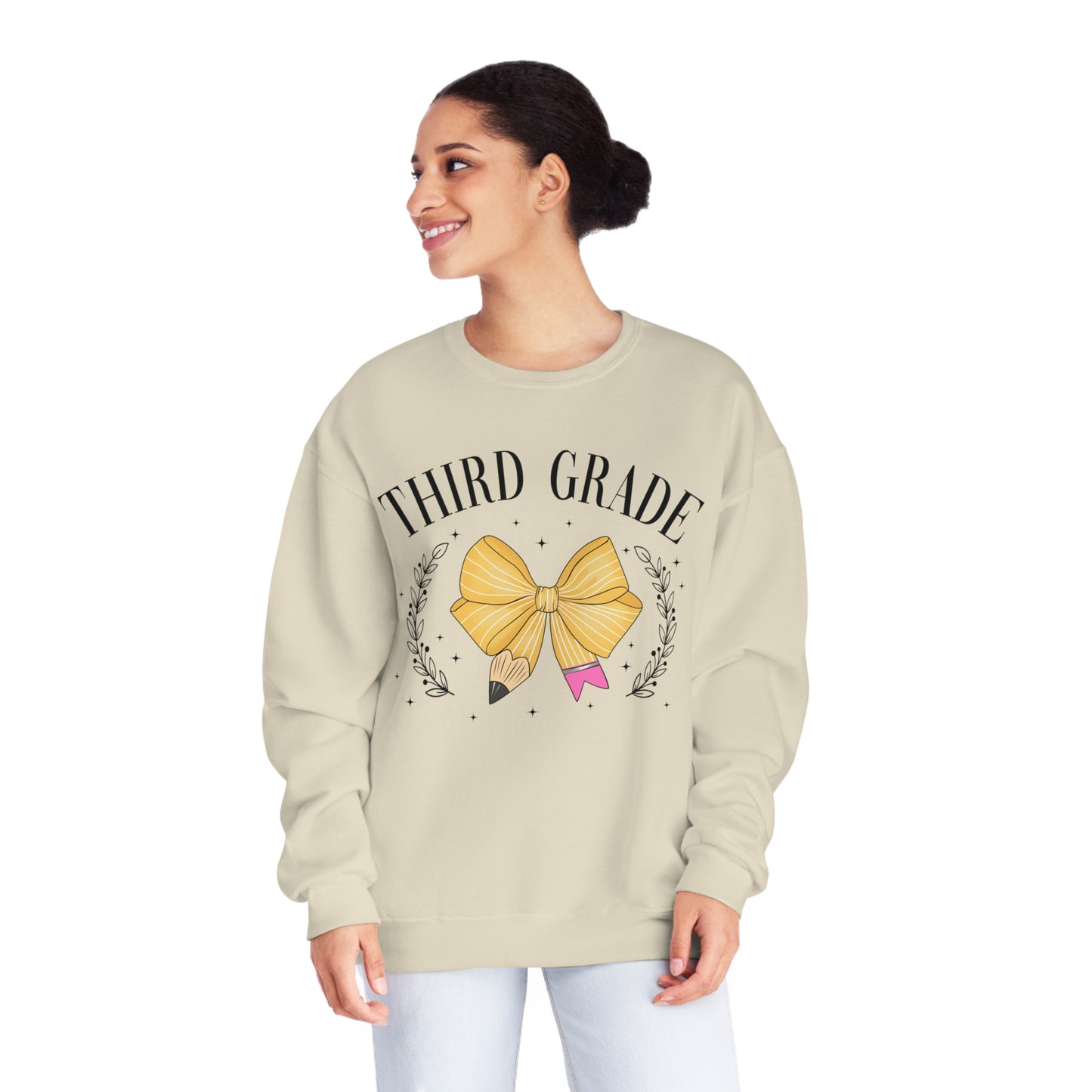 3rd Grade Teacher Bow Crewneck Sweatshirt