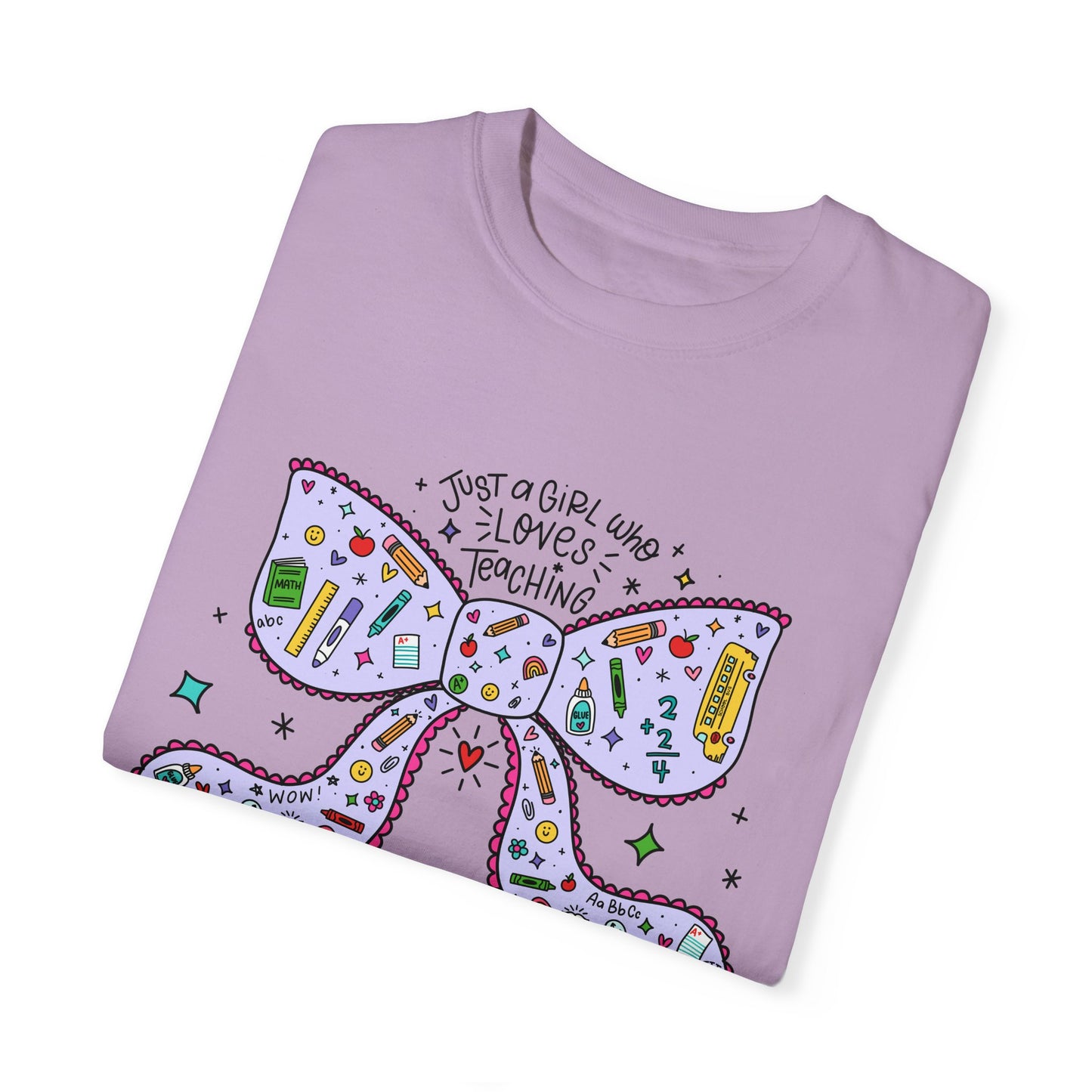 Just A Girl Who Loves Teaching (Black Outline In Lavender) Tee
