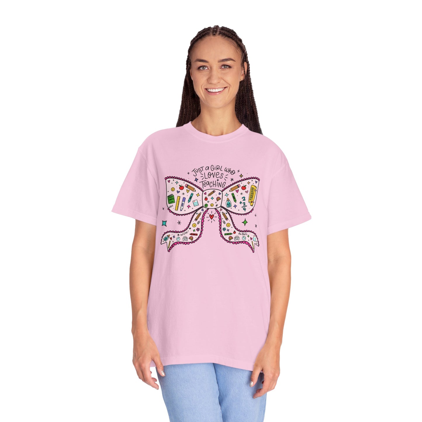 Just A Girl Who Loves Teaching (Black Outline In Pink) Tee