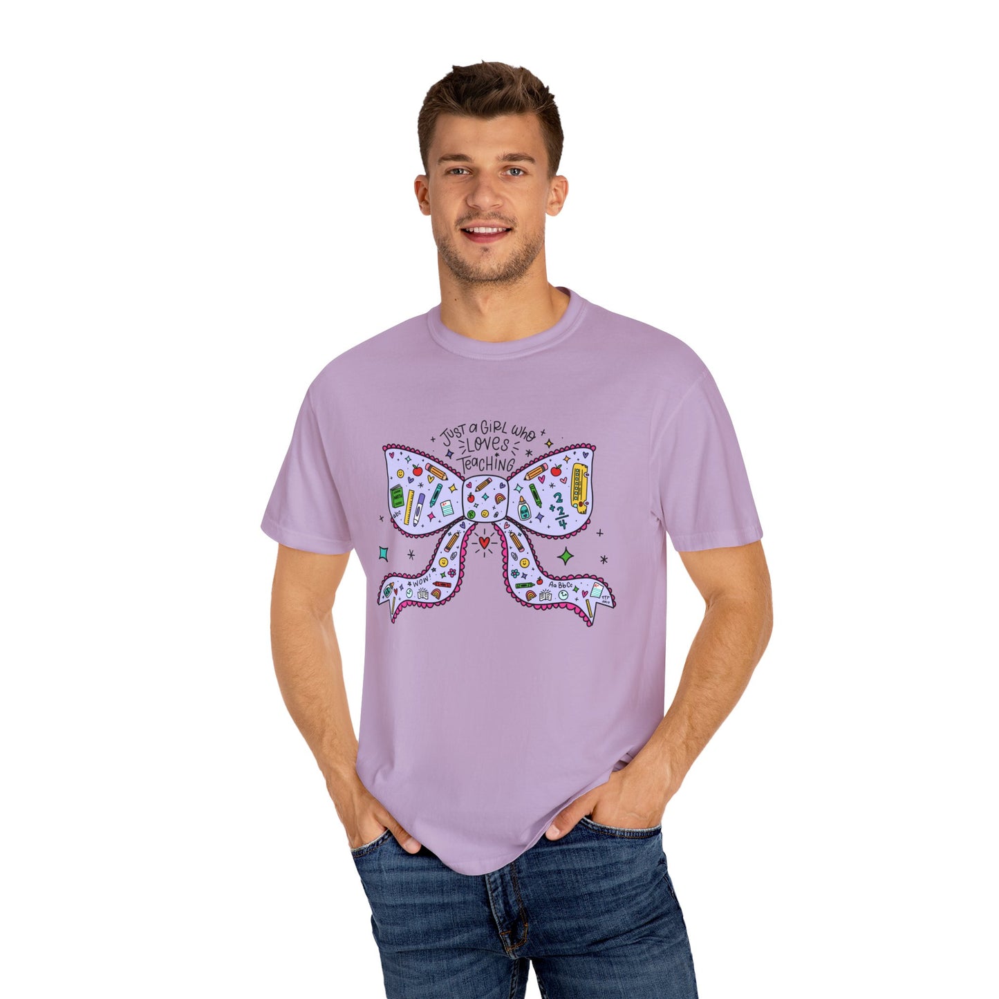 Just A Girl Who Loves Teaching (Black Outline In Lavender) Tee