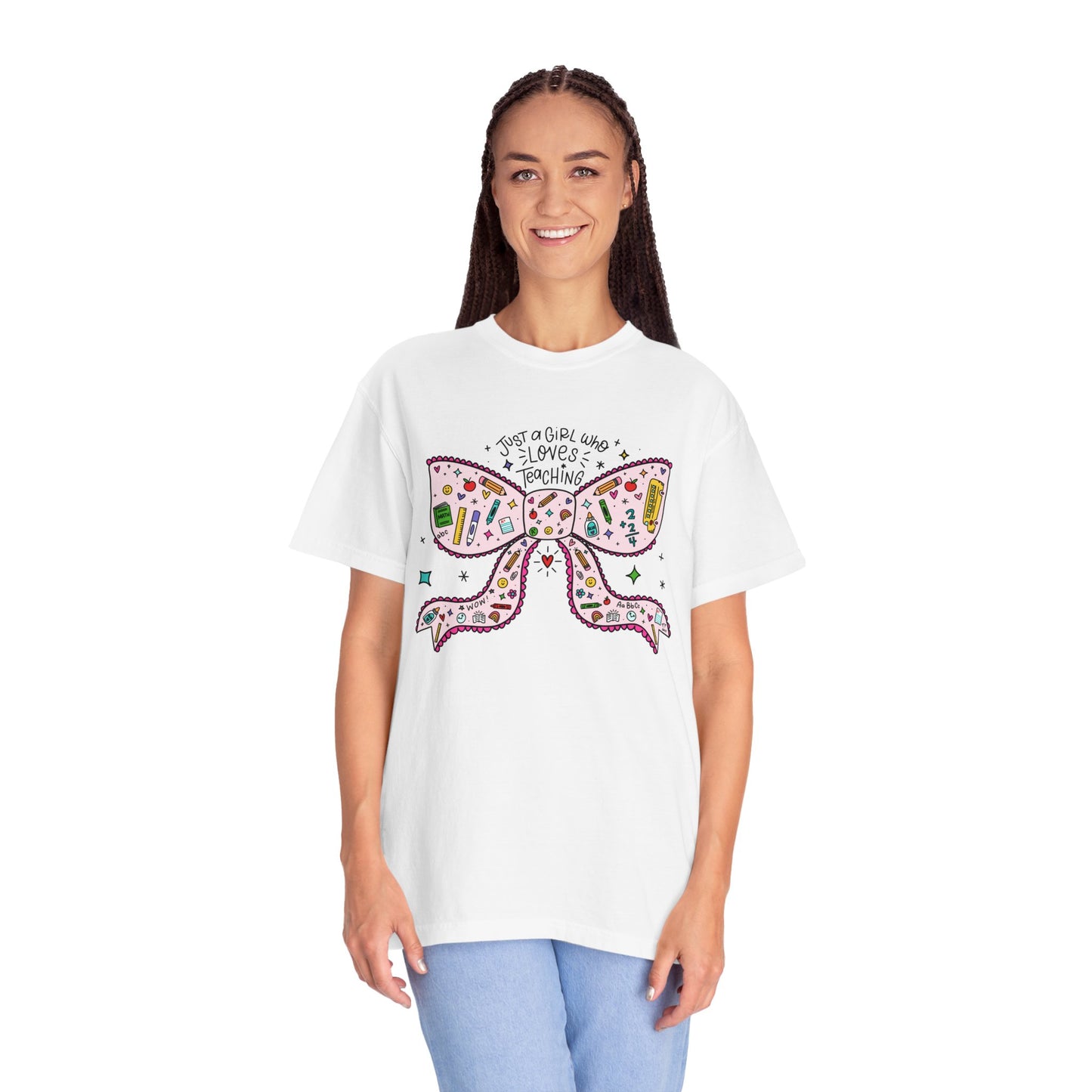 Just A Girl Who Loves Teaching (Black Outline In Pink) Tee