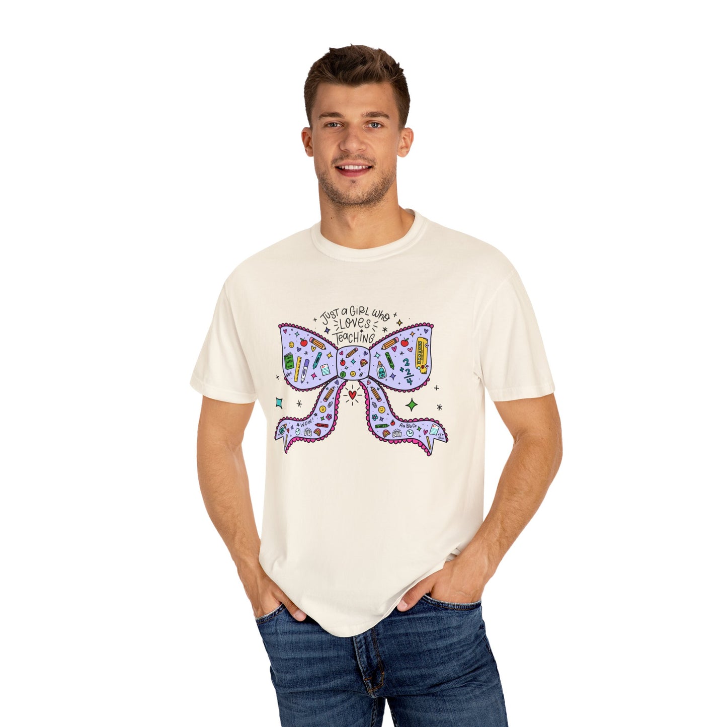 Just A Girl Who Loves Teaching (Black Outline In Lavender) Tee