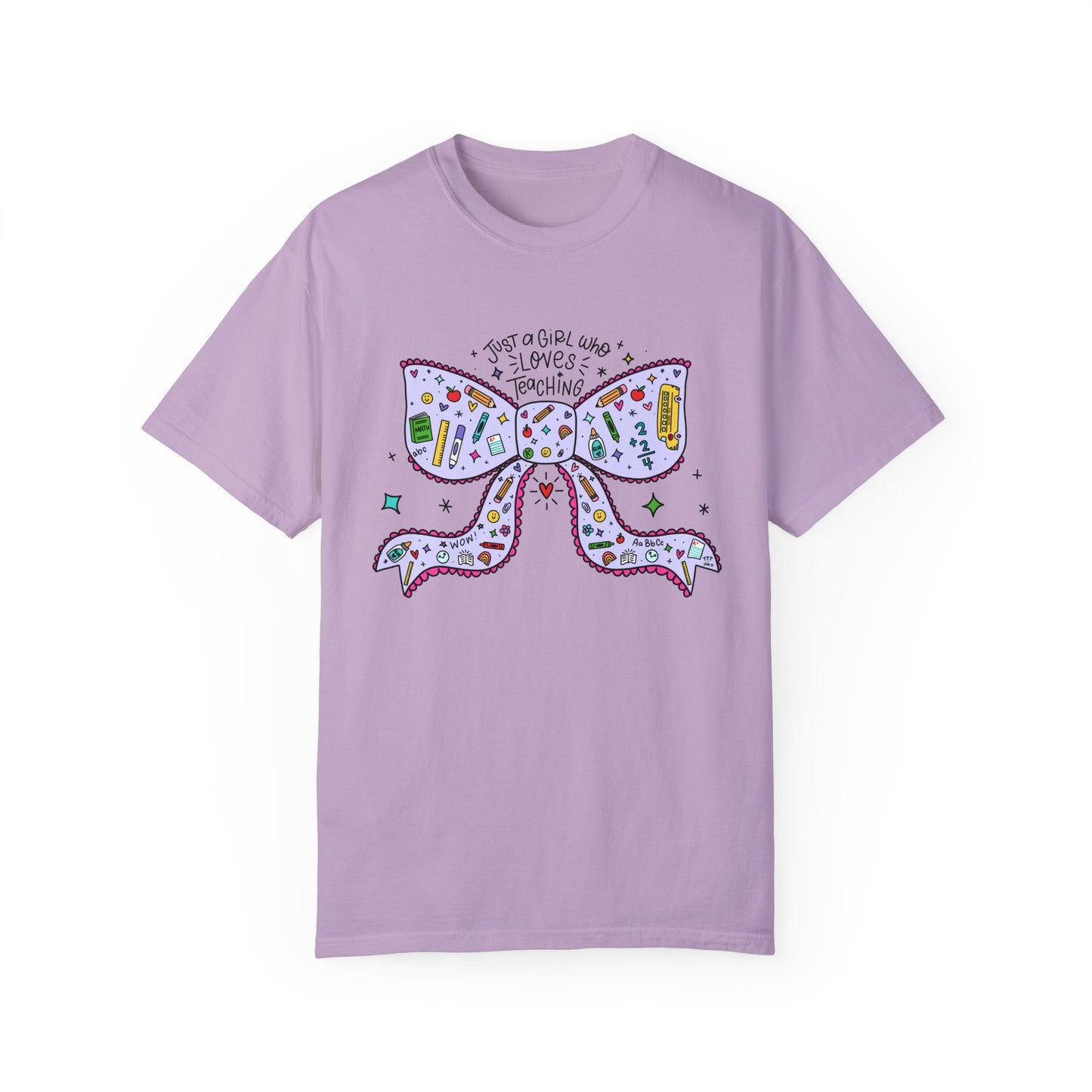 Just A Girl Who Loves Teaching (Black Outline In Lavender) Tee