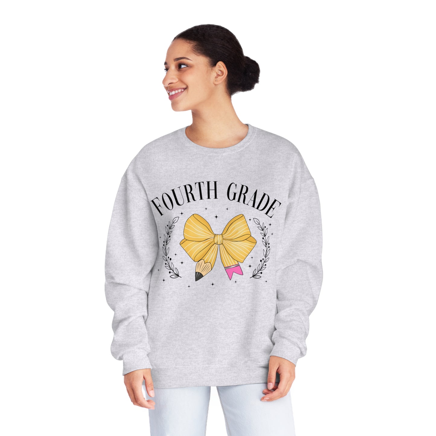 4th Grade Teacher Bow Crewneck Sweatshirt