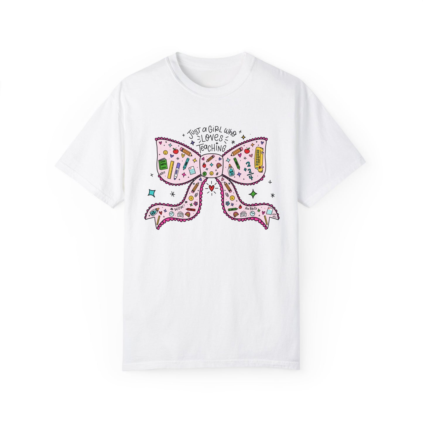 Just A Girl Who Loves Teaching (Black Outline In Pink) Tee