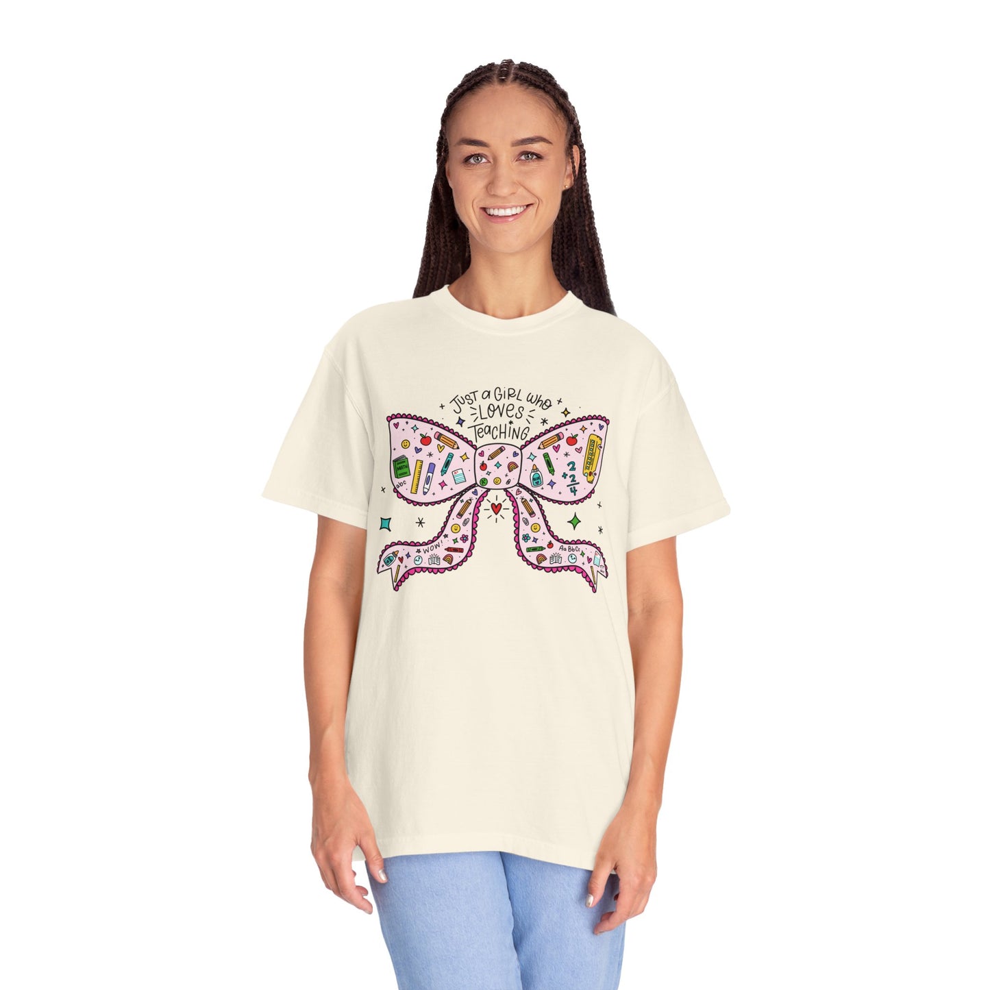 Just A Girl Who Loves Teaching (Black Outline In Pink) Tee
