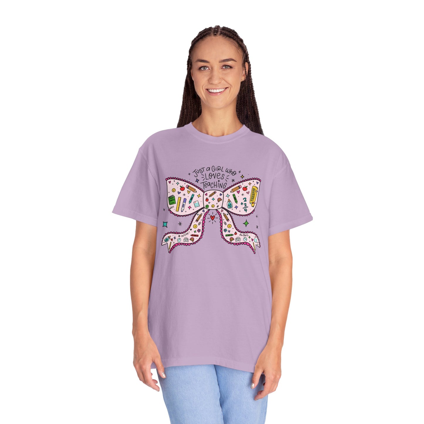 Just A Girl Who Loves Teaching (Black Outline In Pink) Tee