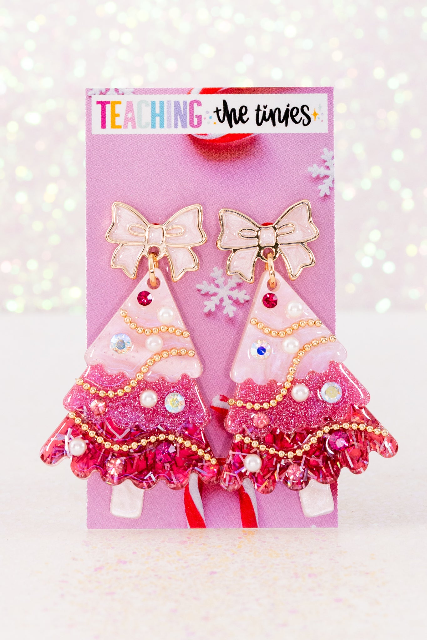 Pretty Pink Christmas Tree Earrings