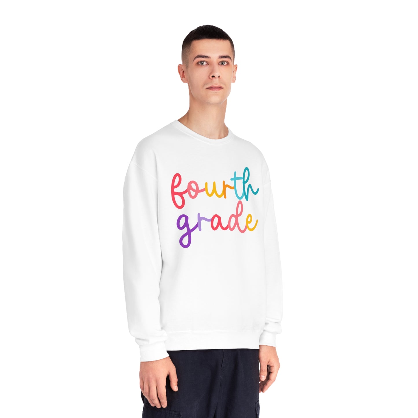4th Grade Colorful Cursive Teacher Crewneck Sweatshirt