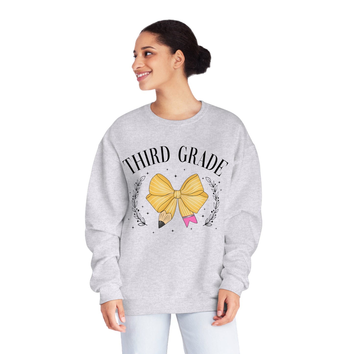 3rd Grade Teacher Bow Crewneck Sweatshirt
