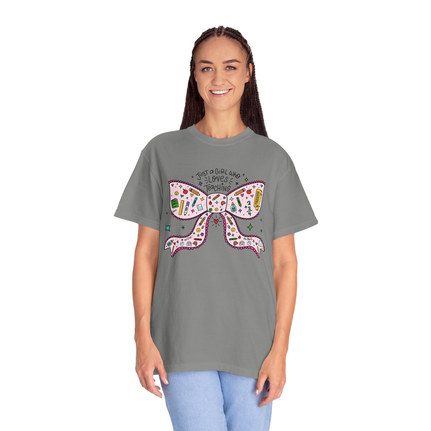 Just A Girl Who Loves Teaching (Black Outline In Pink) Tee