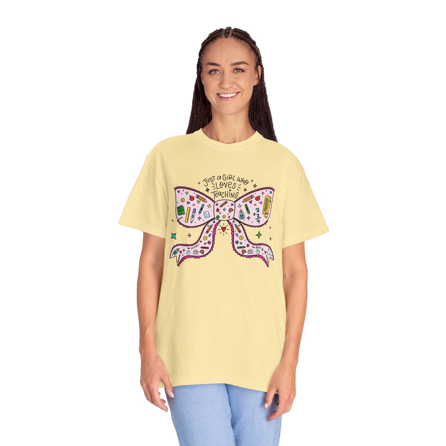 Just A Girl Who Loves Teaching (Black Outline In Pink) Tee