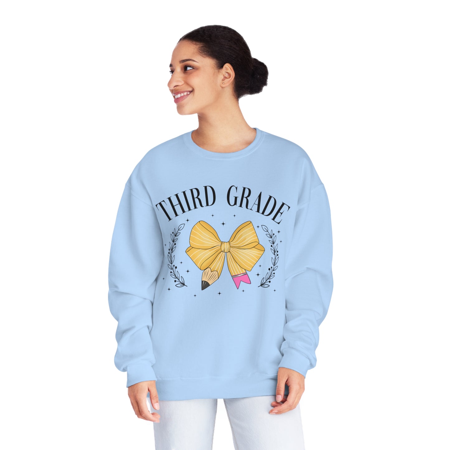 3rd Grade Teacher Bow Crewneck Sweatshirt