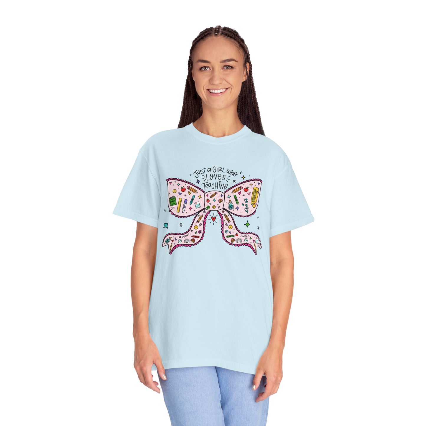Just A Girl Who Loves Teaching (Black Outline In Pink) Tee