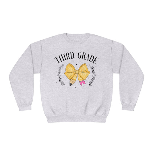 3rd Grade Teacher Bow Crewneck Sweatshirt