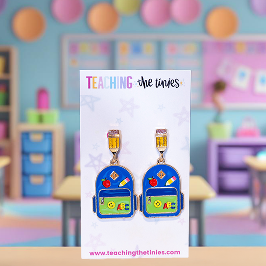 Backpack To School Earrings (In Blue)