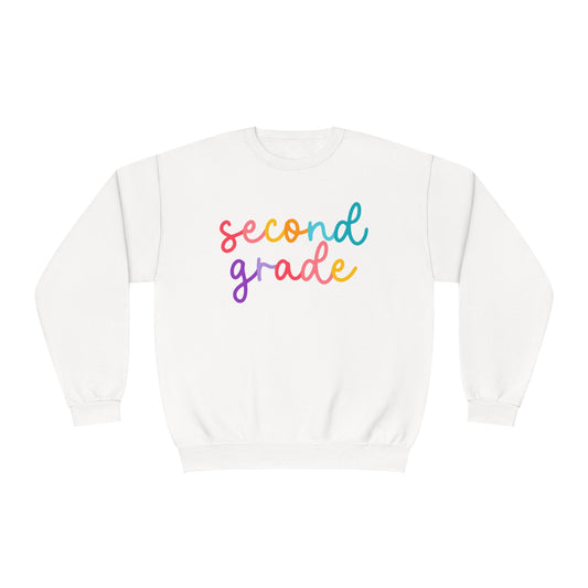 2nd Grade Colorful Cursive Teacher Crewneck Sweatshirt