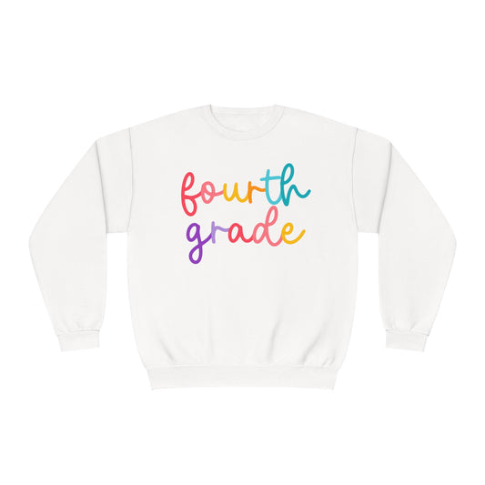 4th Grade Colorful Cursive Teacher Crewneck Sweatshirt