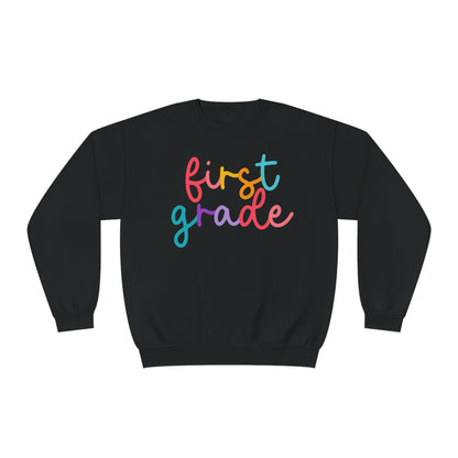 1st Grade Colorful Cursive Teacher Crewneck Sweatshirt