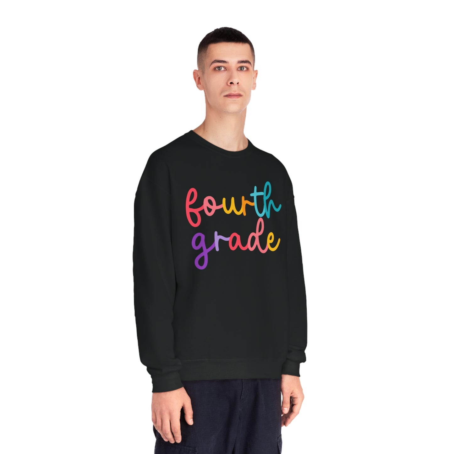 4th Grade Colorful Cursive Teacher Crewneck Sweatshirt