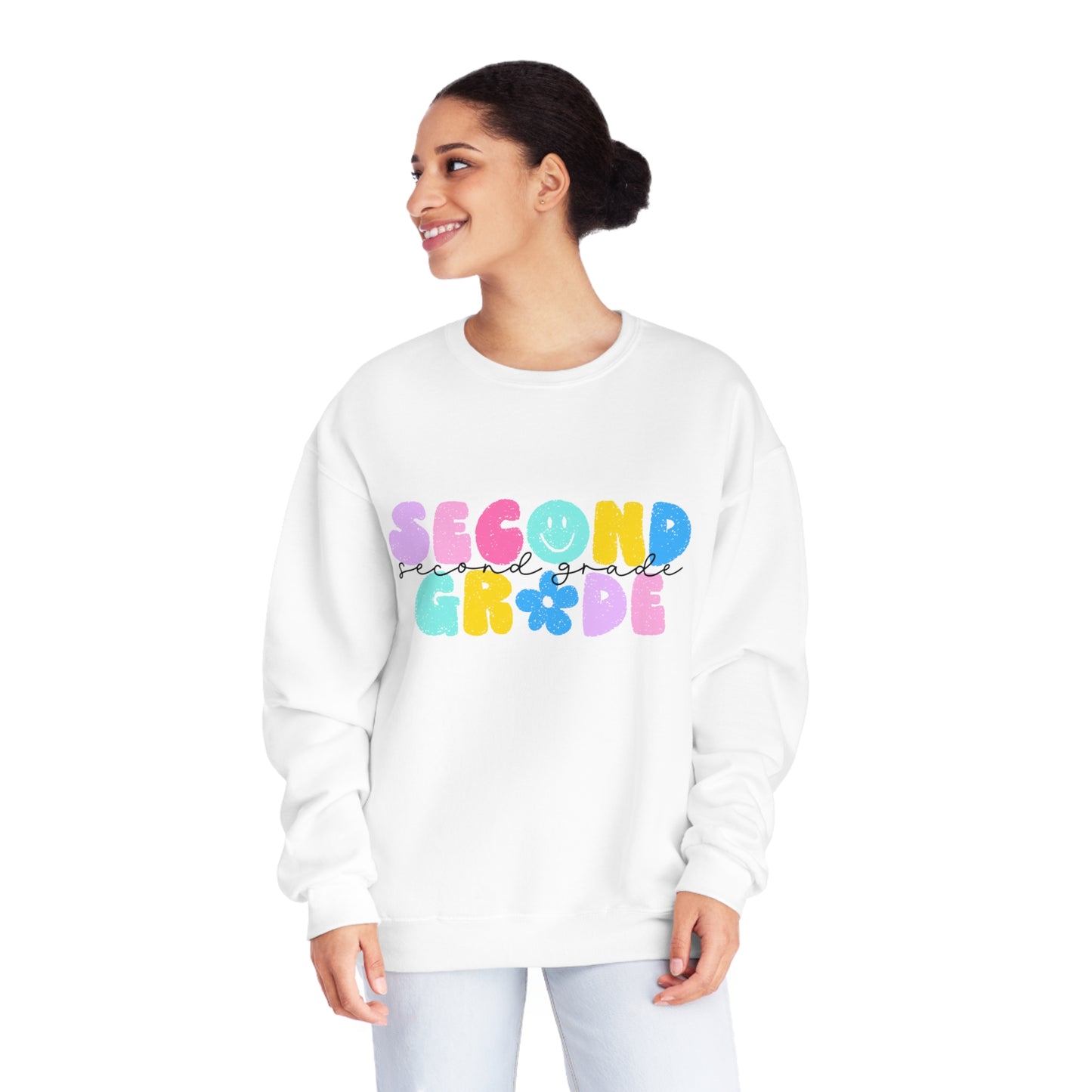 2nd Grade Flower Power Teacher Crewneck Sweatshirt