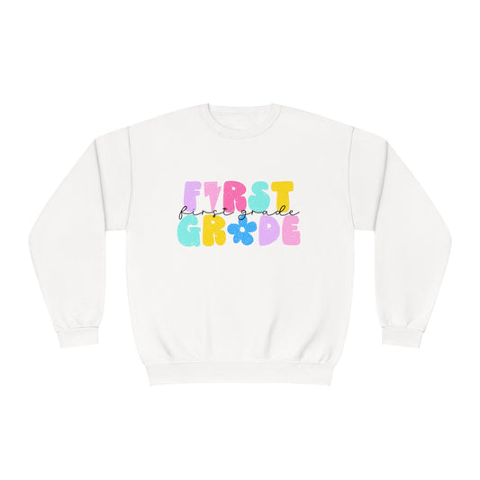 1st Grade Flower Power Teacher Crewneck Sweatshirt