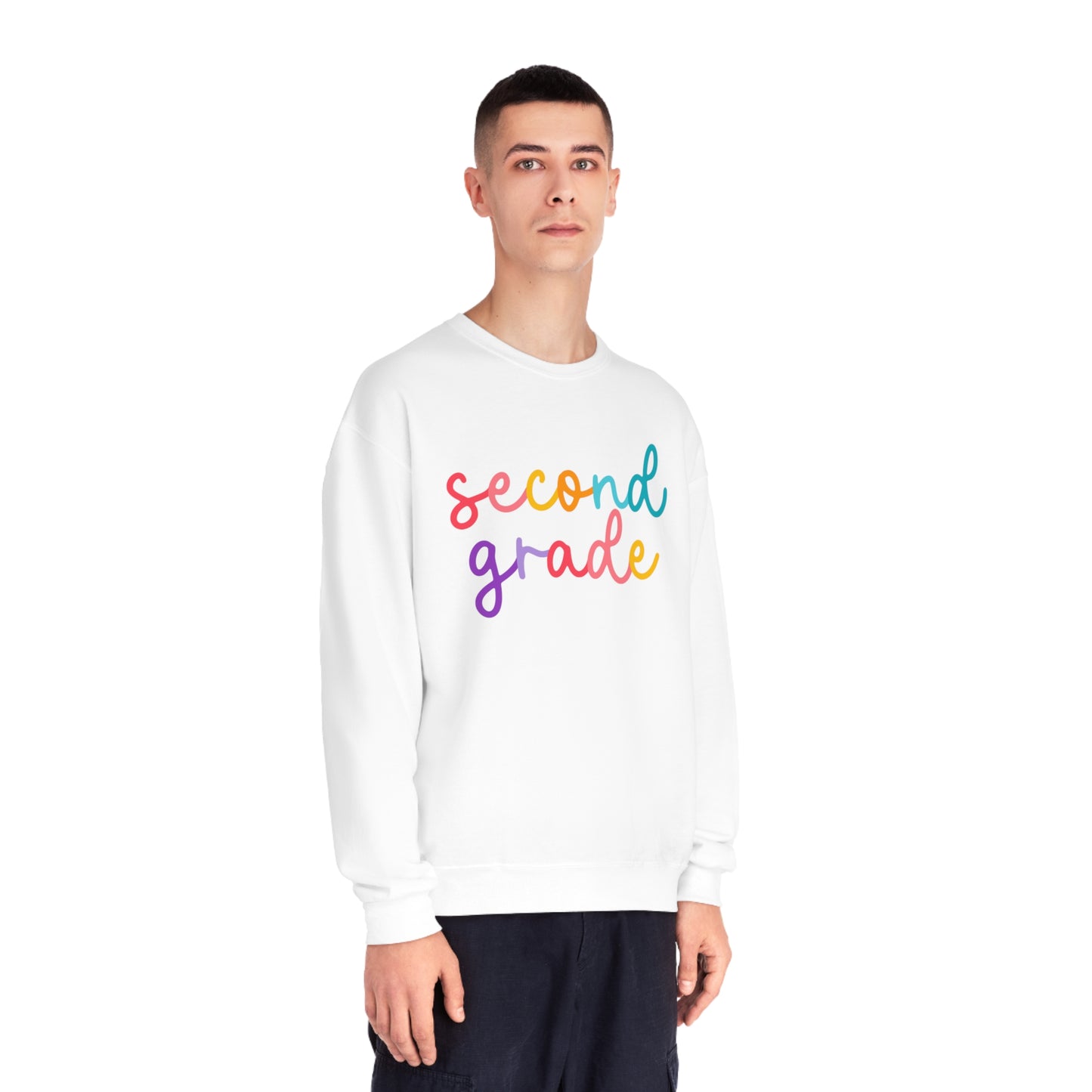 2nd Grade Colorful Cursive Teacher Crewneck Sweatshirt