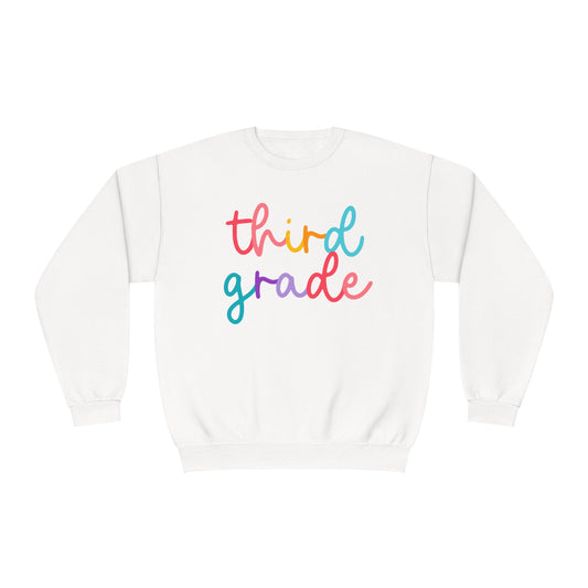3rd Grade Colorful Cursive Teacher Crewneck Sweatshirt