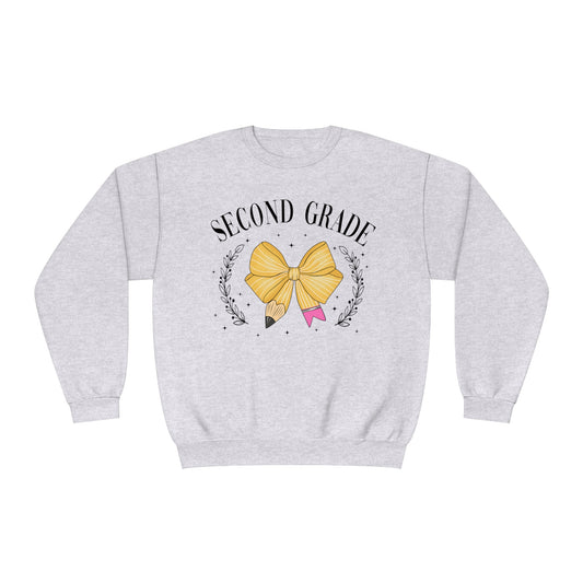 2nd Grade Teacher Bow Crewneck Sweatshirt