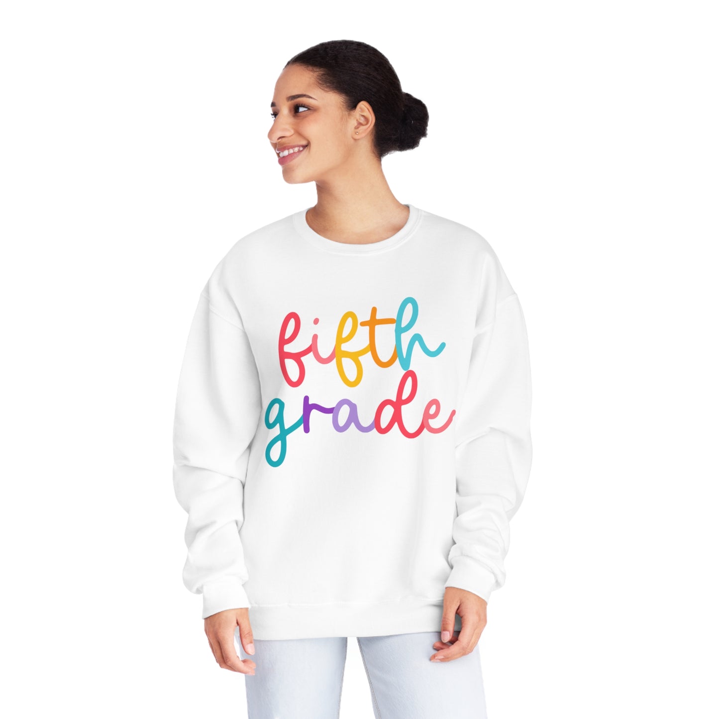 5th Grade Colorful Cursive Teacher Crewneck Sweatshirt