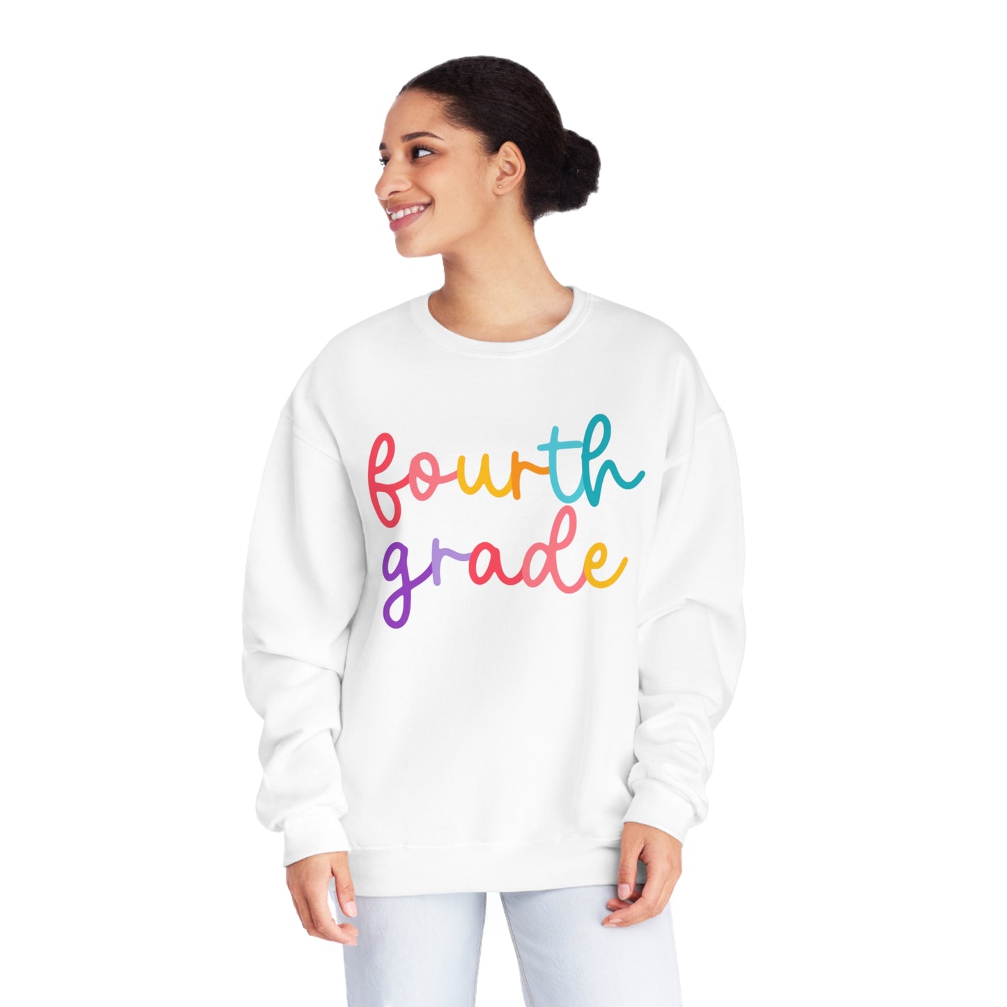4th Grade Colorful Cursive Teacher Crewneck Sweatshirt