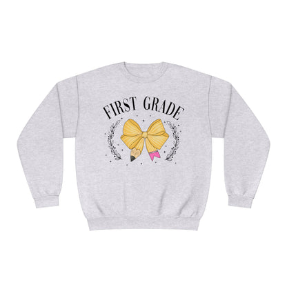1st Grade Teacher Bow Crewneck Sweatshirt