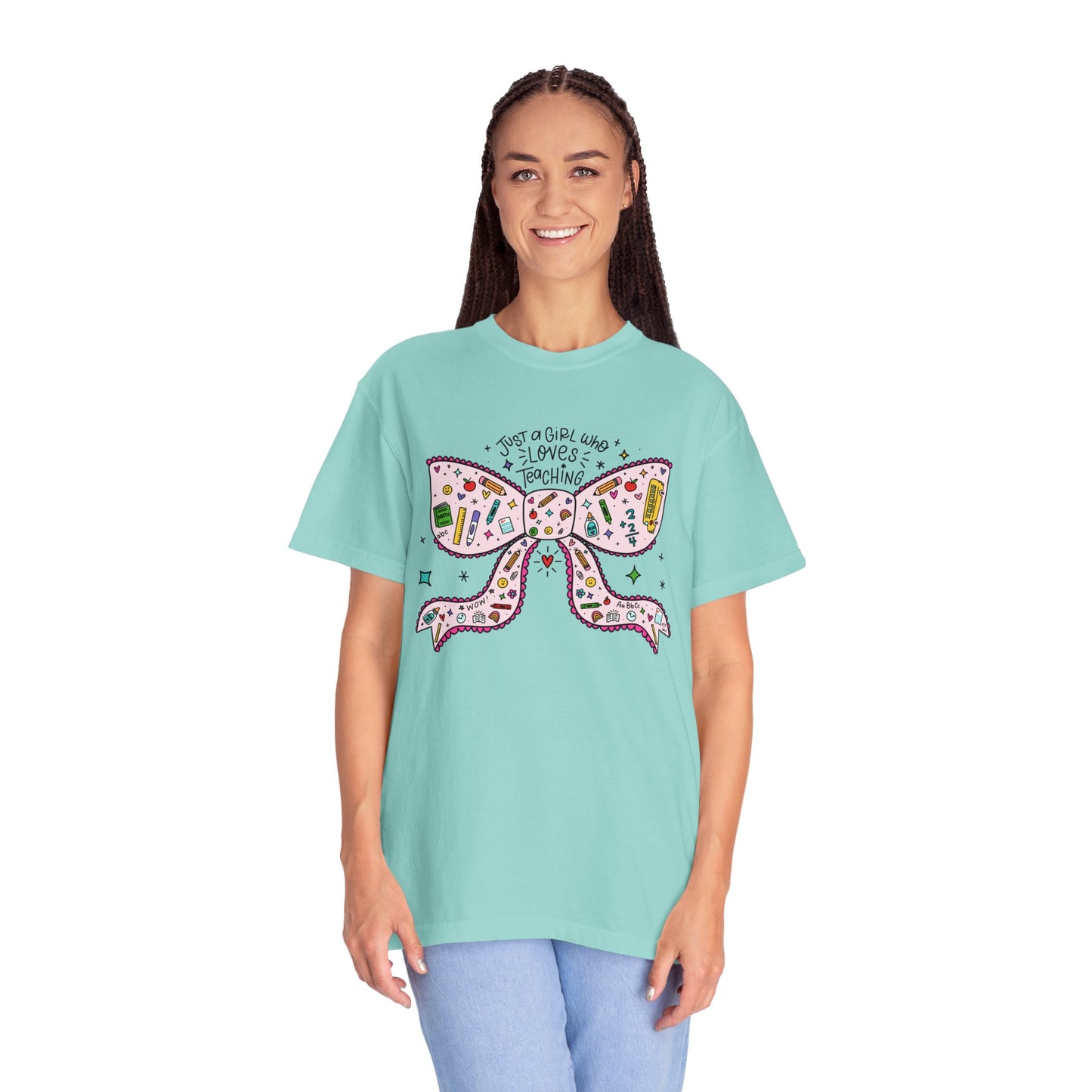 Just A Girl Who Loves Teaching (Black Outline In Pink) Tee