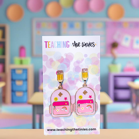 Backpack To School Earrings (In Pink)