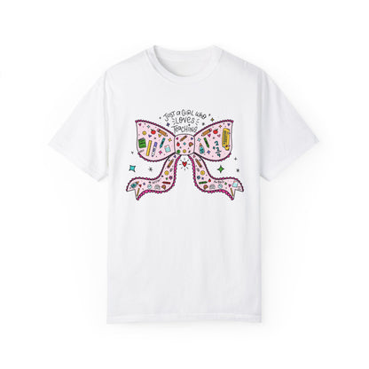 Just A Girl Who Loves Teaching (Black Outline In Pink) Tee
