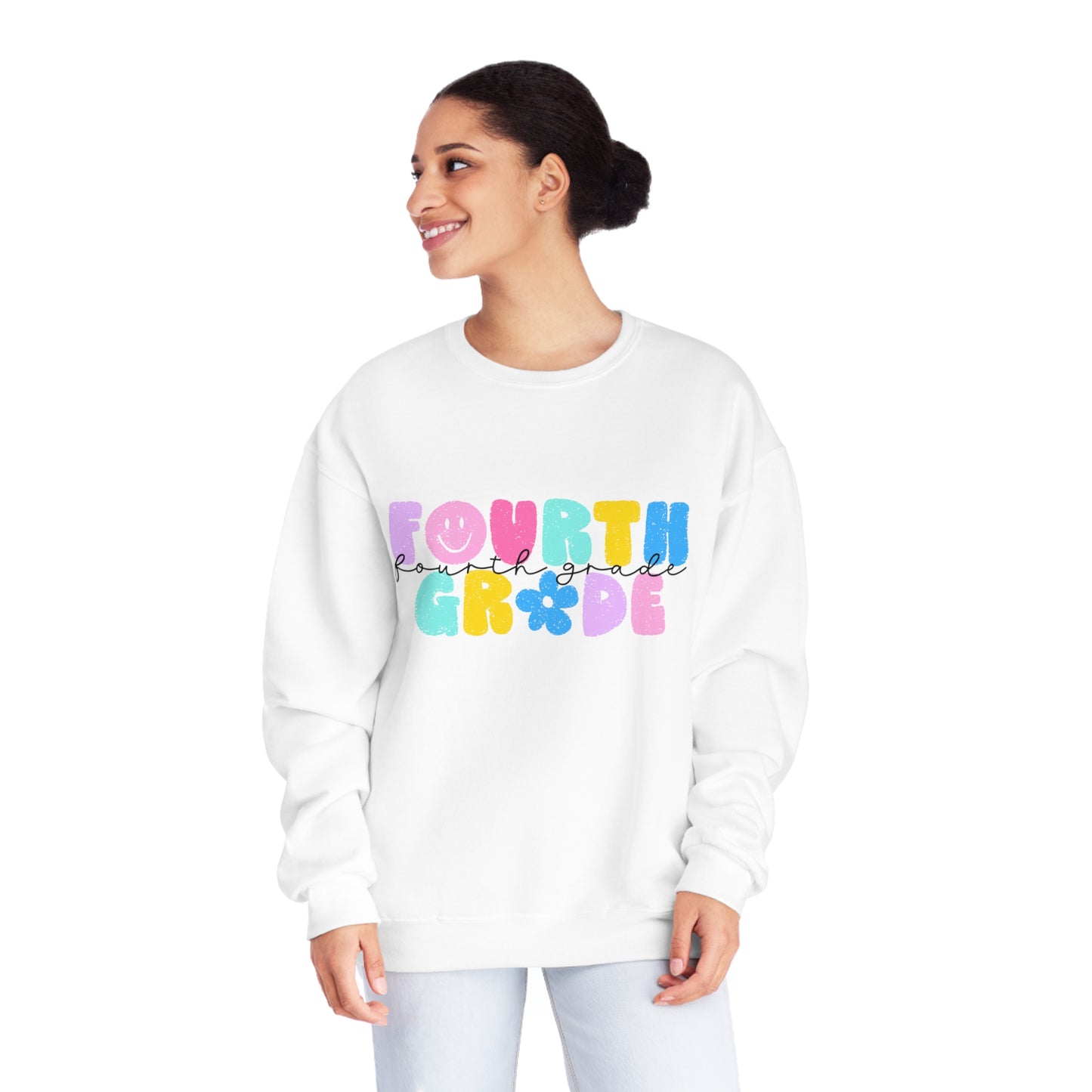 4th Grade Flower Power Teacher Crewneck Sweatshirt
