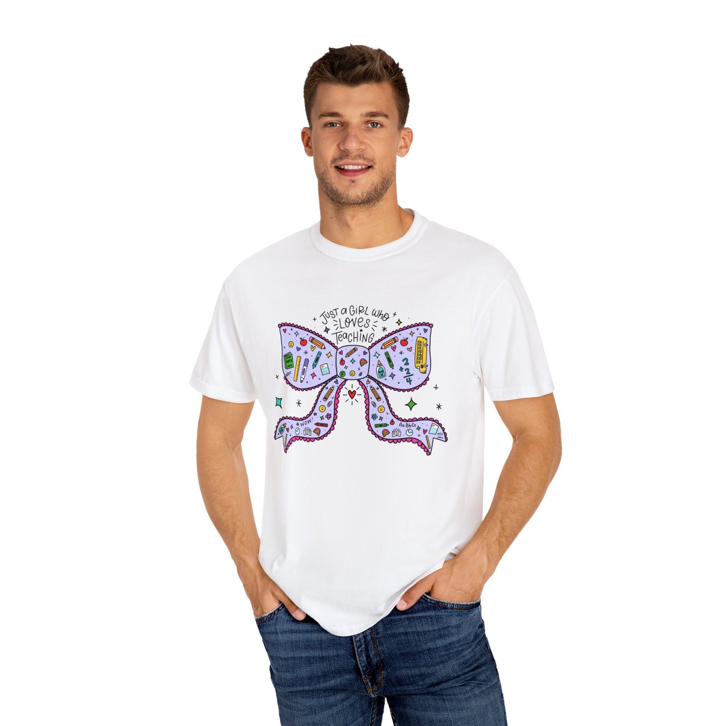 Just A Girl Who Loves Teaching (Black Outline In Lavender) Tee