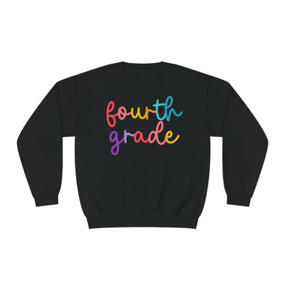 4th Grade Colorful Cursive Teacher Crewneck Sweatshirt