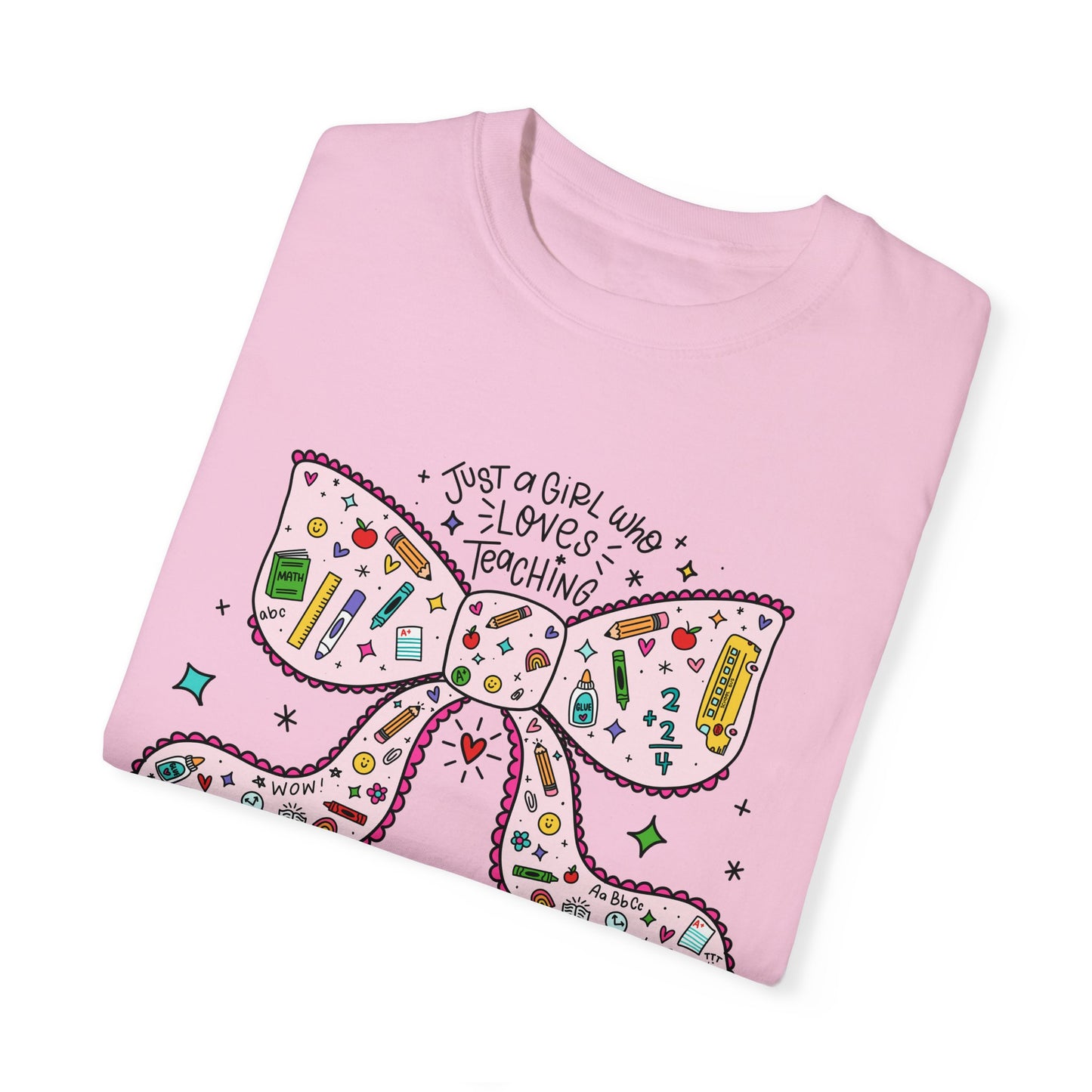 Just A Girl Who Loves Teaching (Black Outline In Pink) Tee