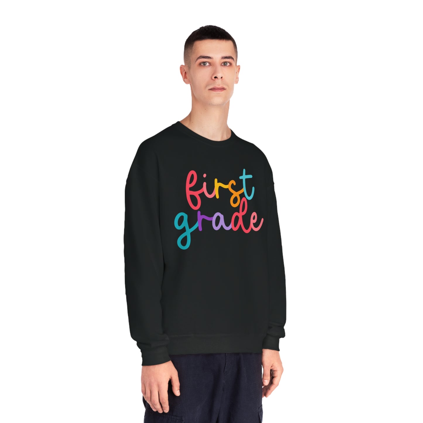 1st Grade Colorful Cursive Teacher Crewneck Sweatshirt