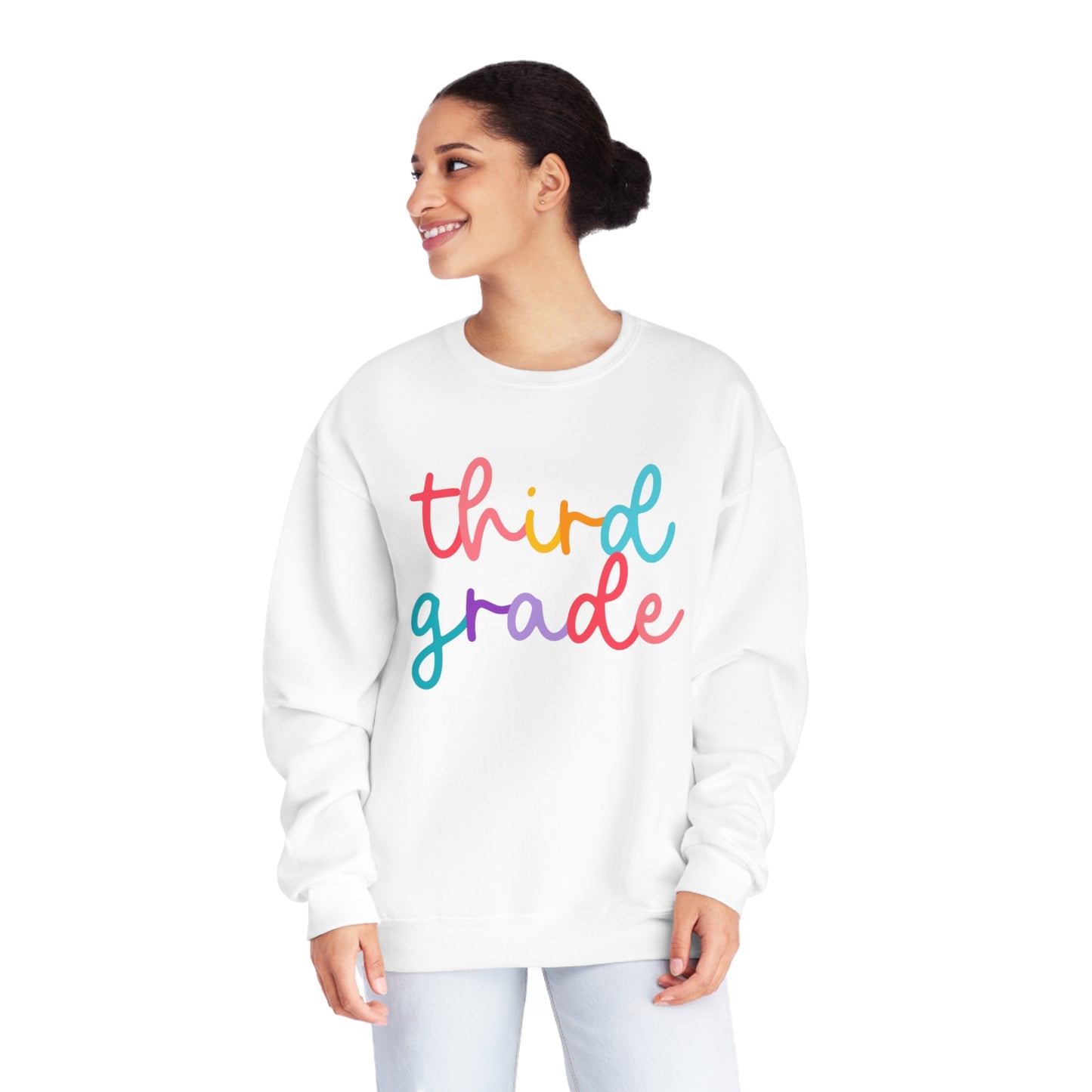 3rd Grade Colorful Cursive Teacher Crewneck Sweatshirt