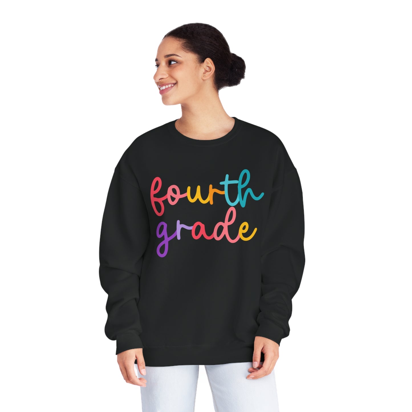 4th Grade Colorful Cursive Teacher Crewneck Sweatshirt