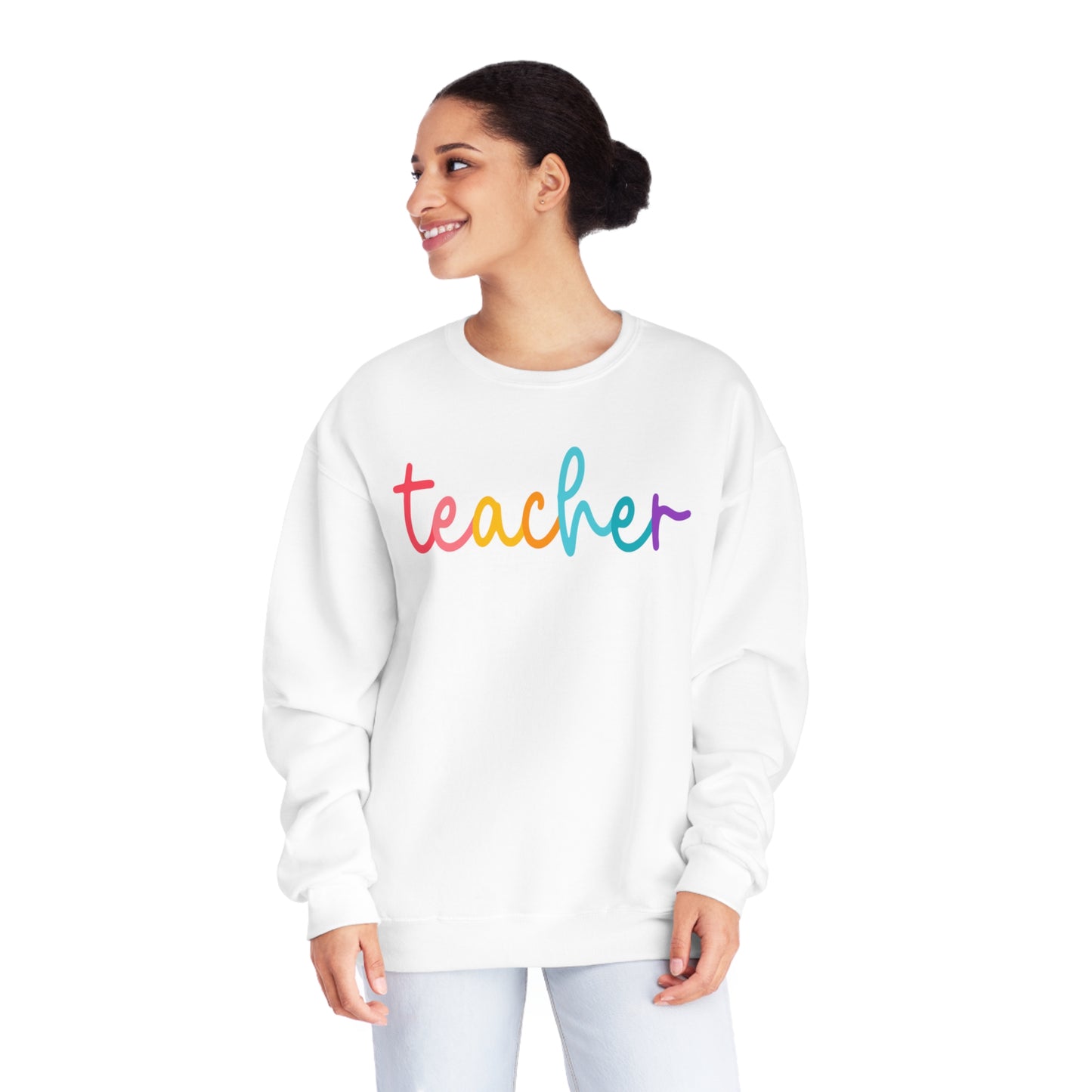 Colorful Cursive Teacher Crewneck Sweatshirt
