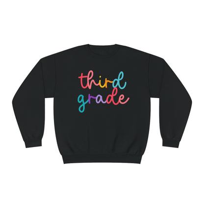 3rd Grade Colorful Cursive Teacher Crewneck Sweatshirt