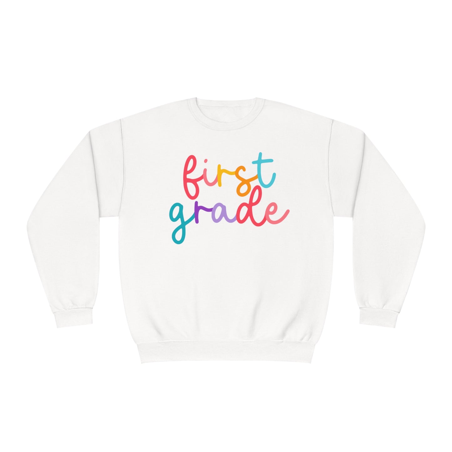 1st Grade Colorful Cursive Teacher Crewneck Sweatshirt