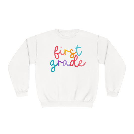 1st Grade Colorful Cursive Teacher Crewneck Sweatshirt