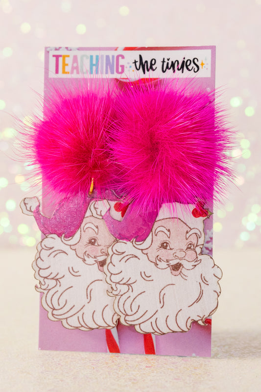 Pretty In Pink Santa Earrings