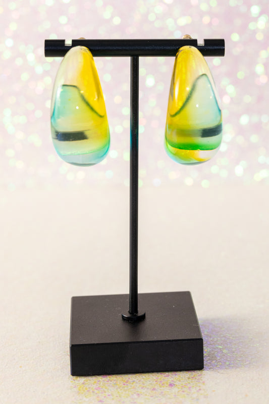 Green Hues Watercolor Hoop Earrings