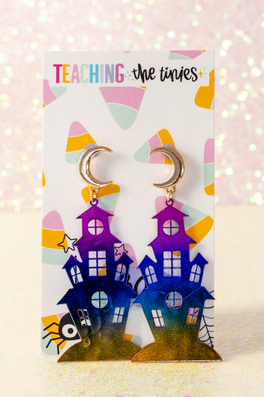 Holographic Haunted House Earrings