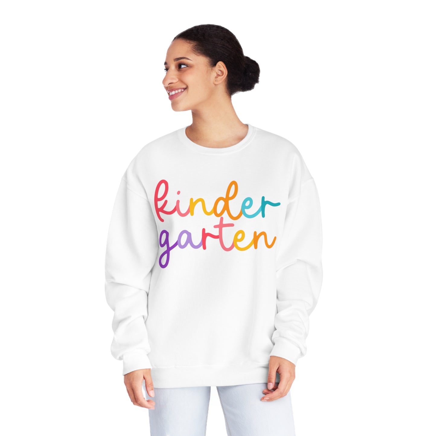 Kindergarten Colorful Cursive Teacher Crewneck Sweatshirt